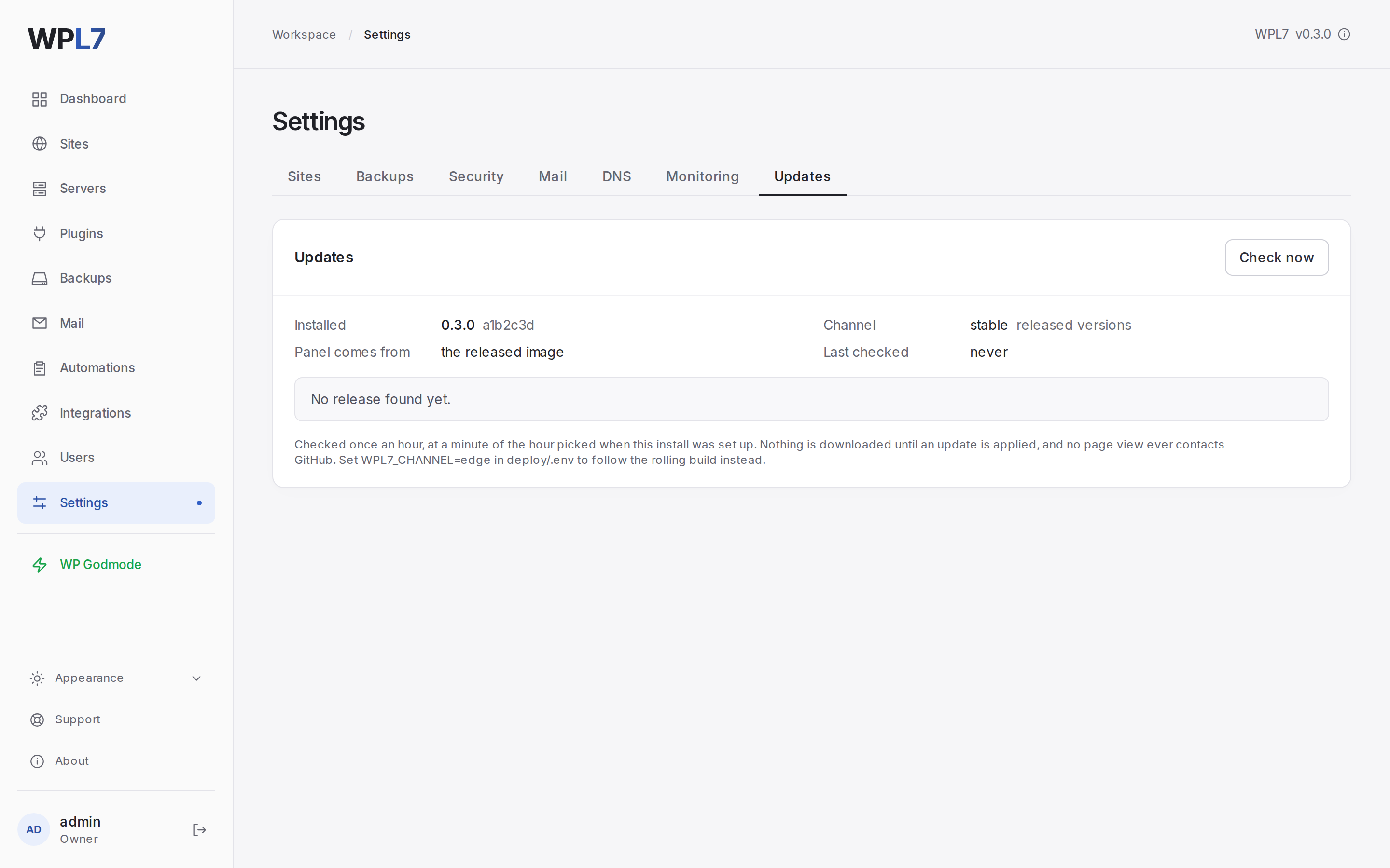 Settings → Updates with a new version available
